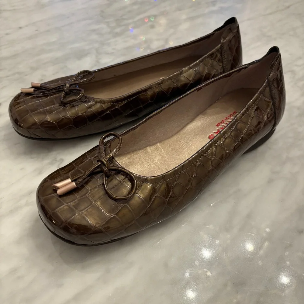 Sabrinas Brown Croc Embossed Ballet Flats Bow Detail Comfort Shoes‎ EU 40 Spain
